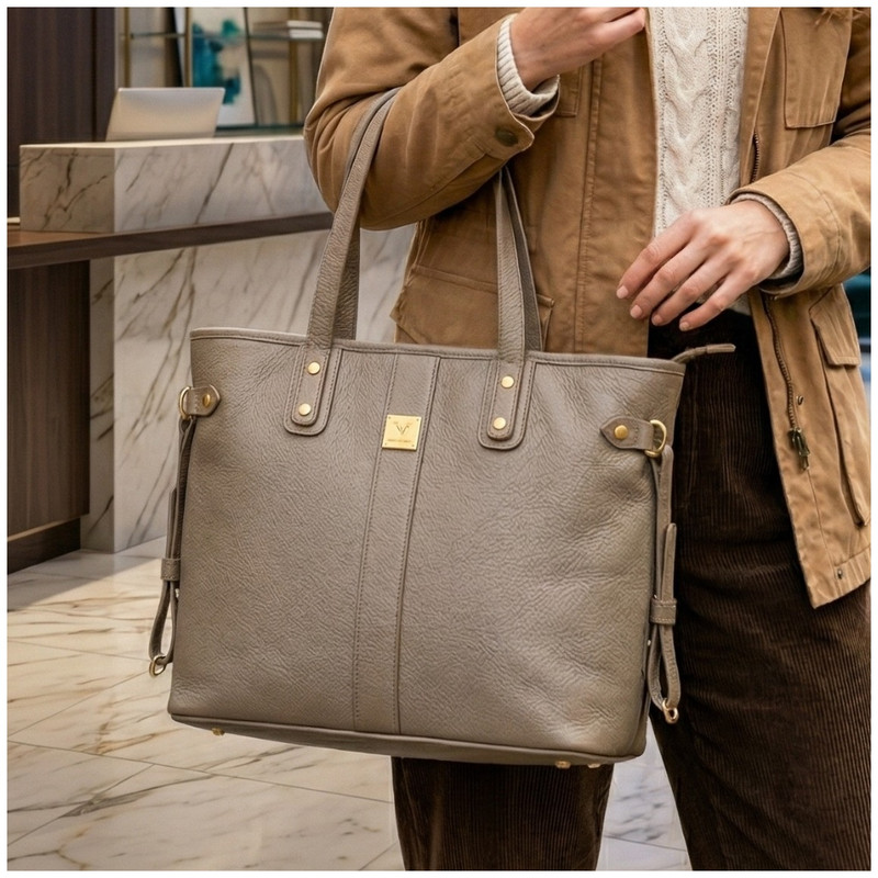 BOLSO TOTE BAG CUERO PU AMPLIO PERFECTO PARA TRABAJO DIARIO - TOPO - 1