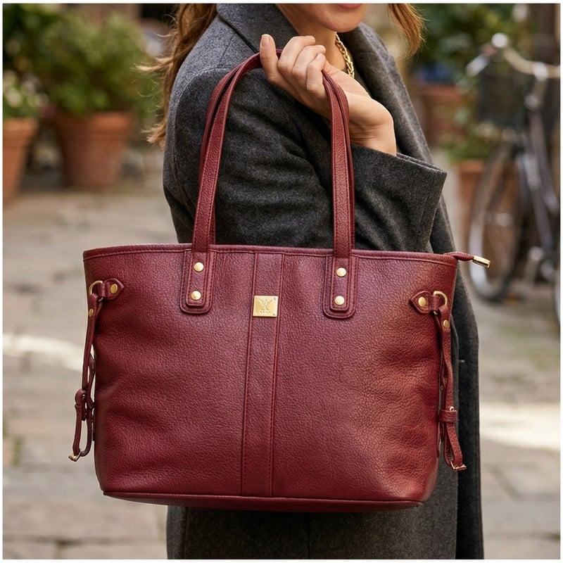 BOLSO TOTE BAG CUERO PU AMPLIO PERFECTO PARA TRABAJO DIARIO - BORDÓ - 1