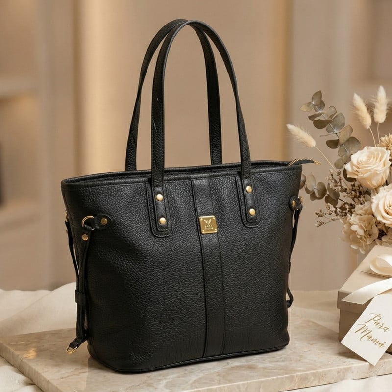BOLSO TOTE BAG CUERO PU AMPLIO PERFECTO PARA TRABAJO DIARIO - NEGRO - 1