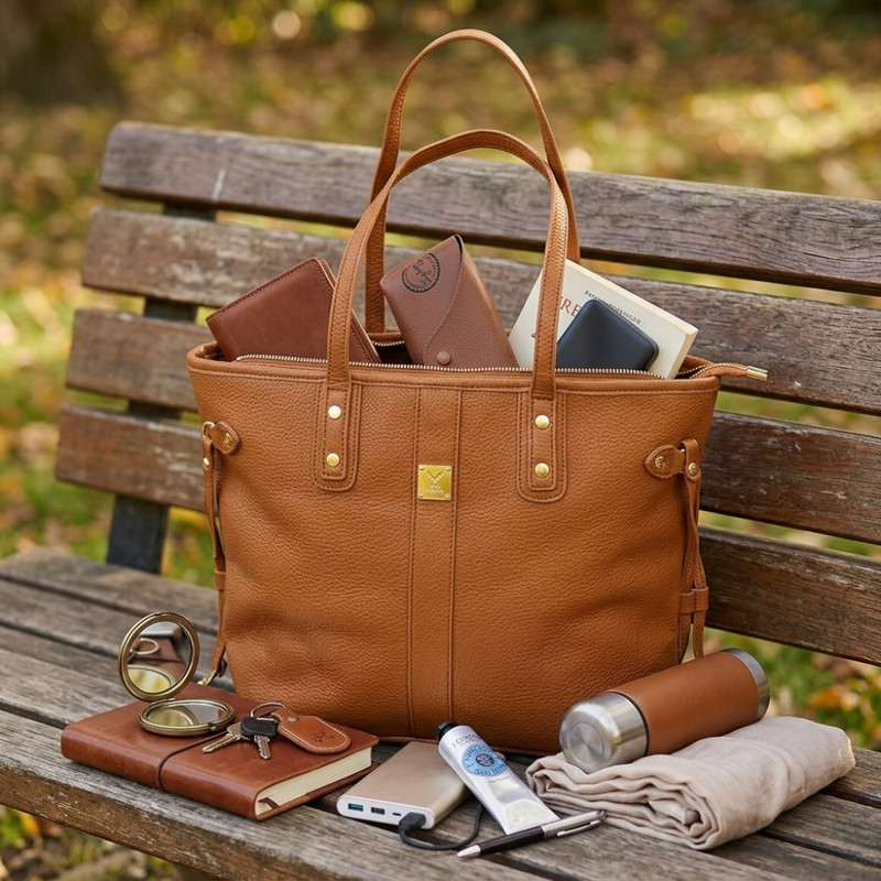 BOLSO TOTE BAG CUERO PU AMPLIO PERFECTO PARA TRABAJO DIARIO - CAMEL - 3