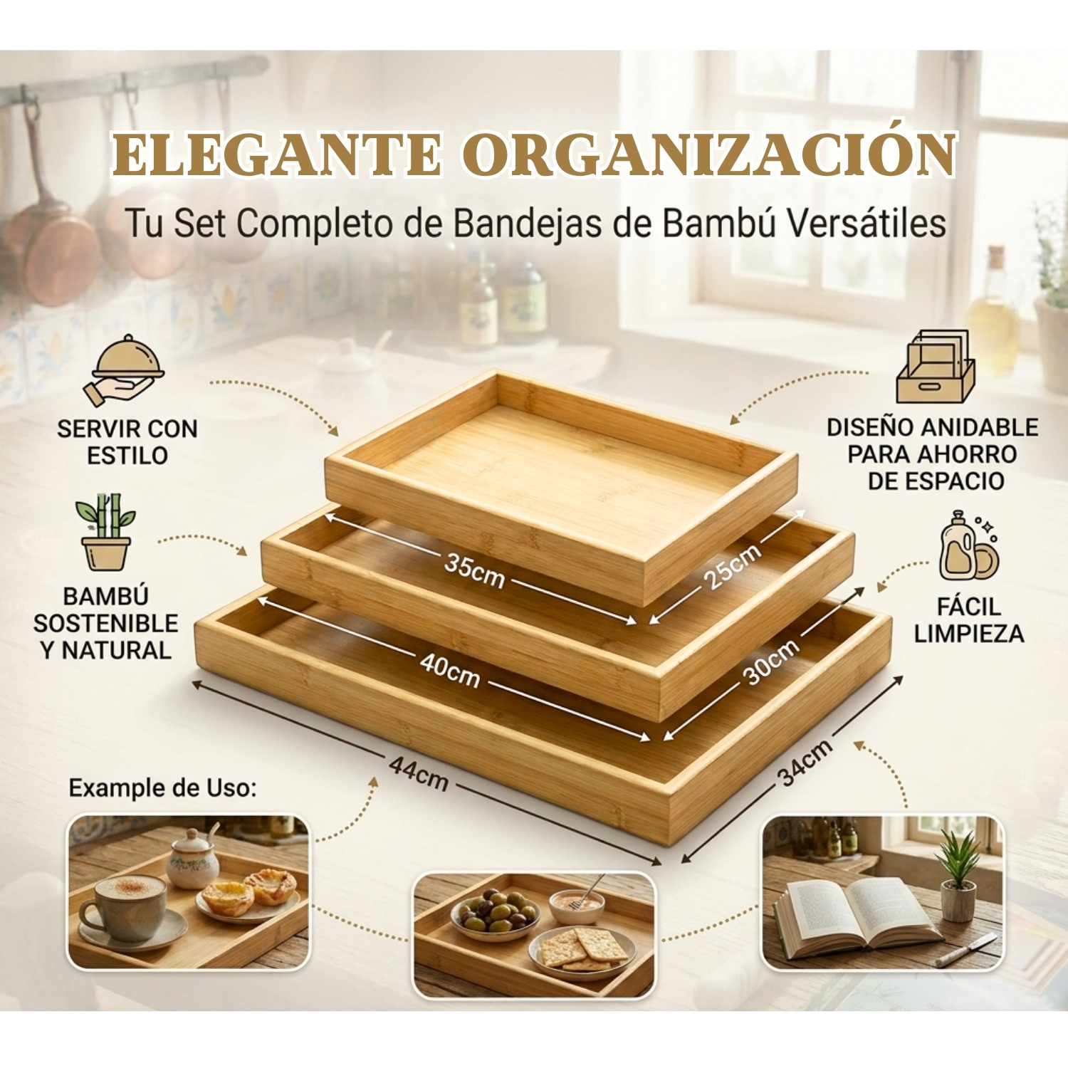 BANDEJAS DE BAMBÚ PARA SERVIR Y ORDENAR -3 PIEZAS - 2
