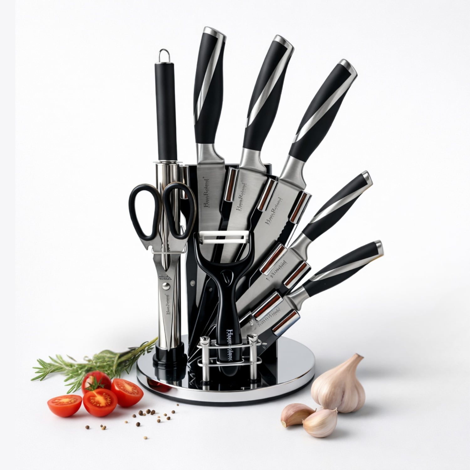 JUEGO DE CUCHILLOS HAUS ROLAND 9 PZS CON BASE GIRATORIA - 1