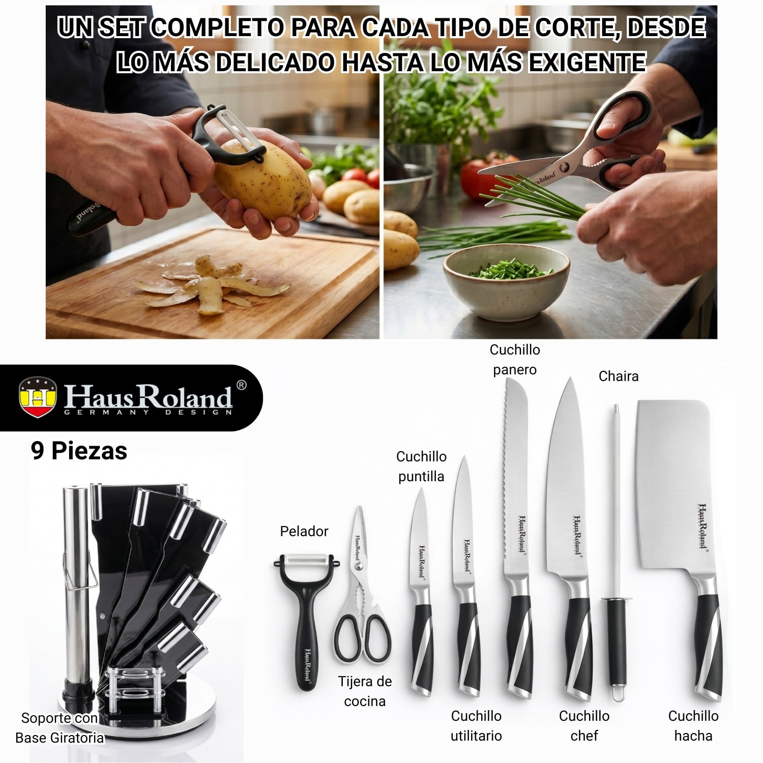 JUEGO DE CUCHILLOS HAUS ROLAND 9 PZS CON BASE GIRATORIA - 3