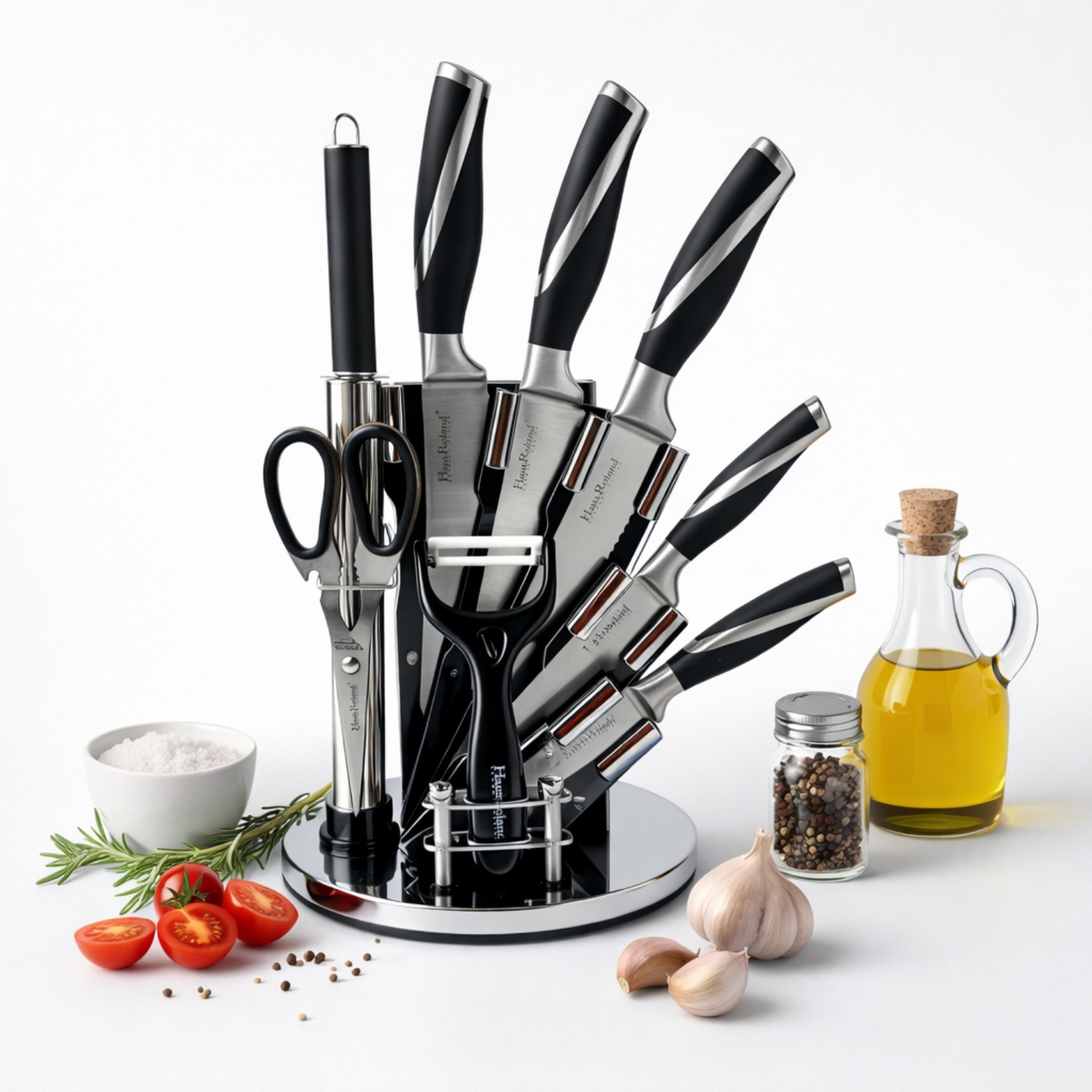JUEGO DE CUCHILLOS HAUS ROLAND 9 PZS CON BASE GIRATORIA - 4