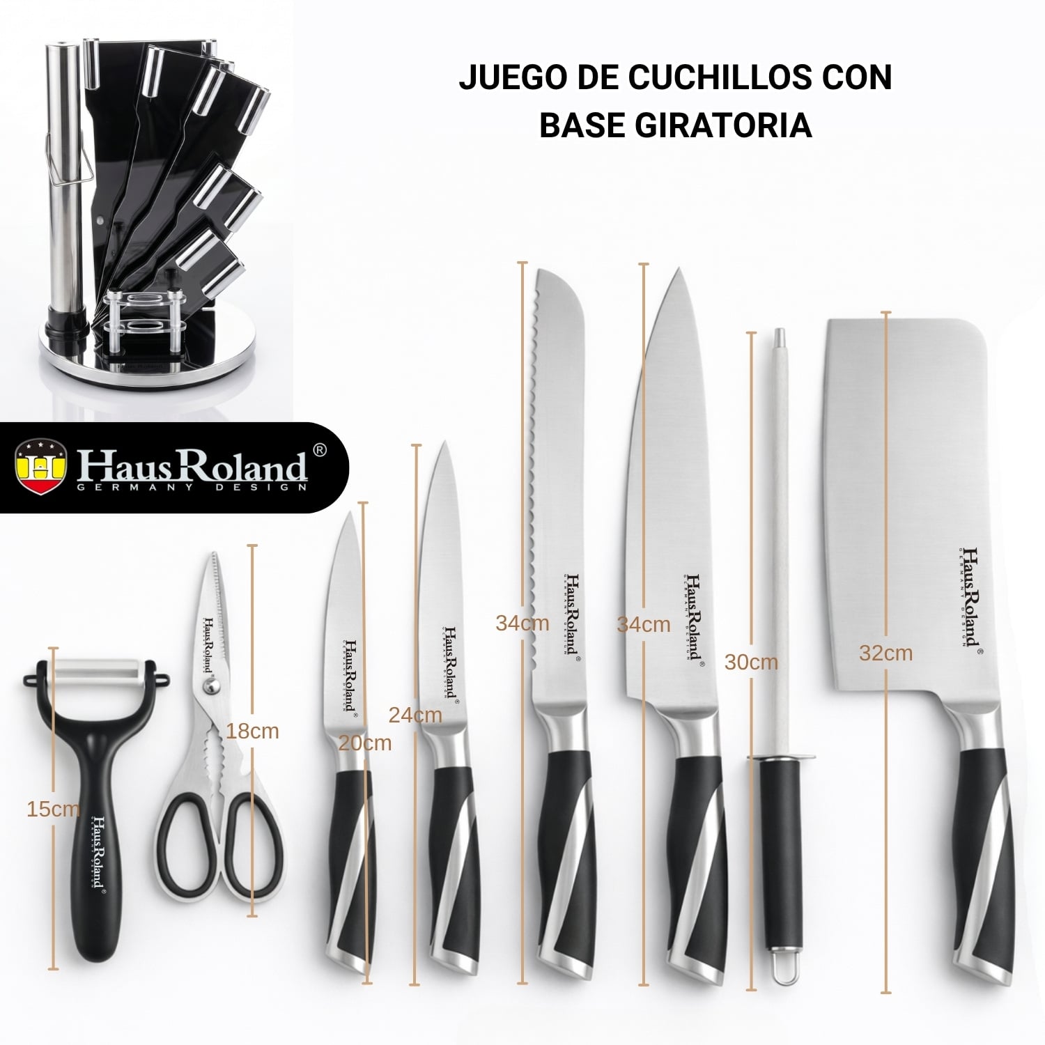 JUEGO DE CUCHILLOS HAUS ROLAND 9 PZS CON BASE GIRATORIA - 5