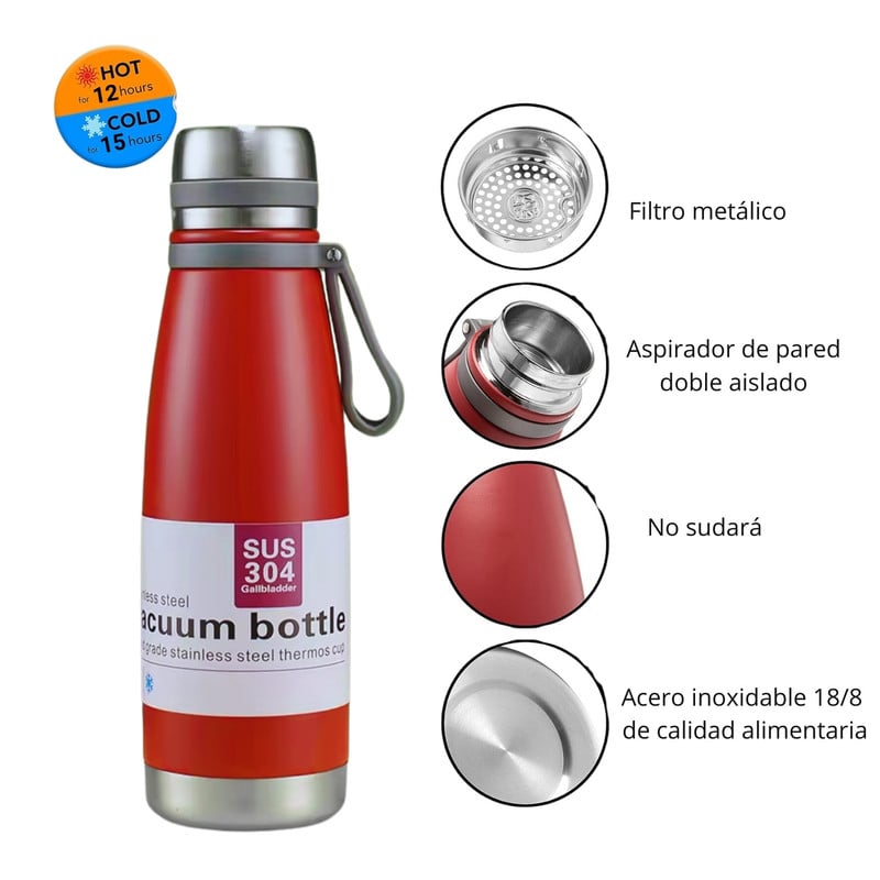 TERMO TOMATODO DE 850 ML ACERO INOXIDABLE COLOR ROJO - 2