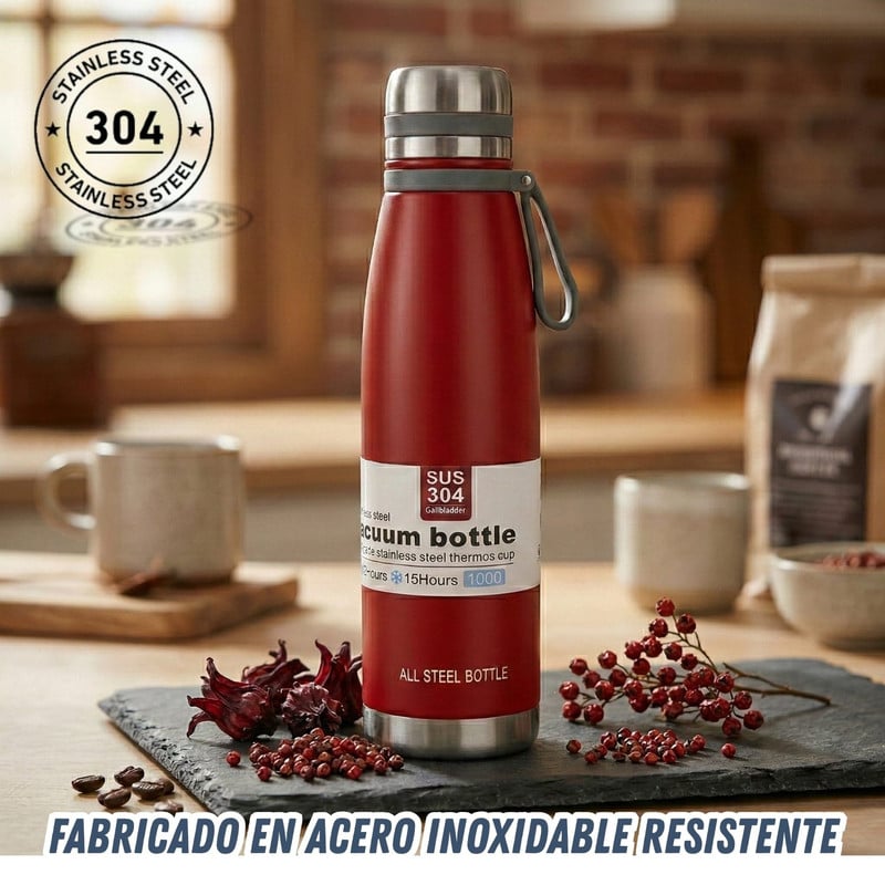 TERMO TOMATODO DE 650 ML ACERO INOXIDABLE COLOR ROJO - 5