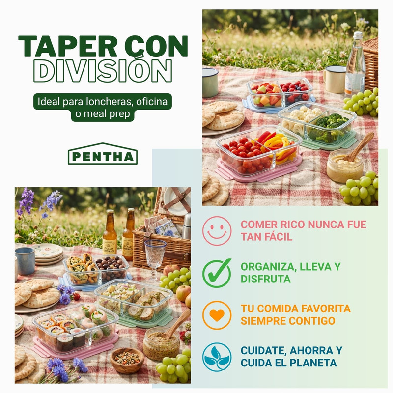 TAPER VIDRIO DIVISIÓN 700ML PACK 3 BOROSILICATO HERMÉTICO CELESTE - 6