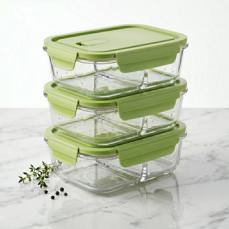 TAPER VIDRIO DIVISIÓN 700ML PACK 3 BOROSILICATO HERMÉTICO VERDE - 4
