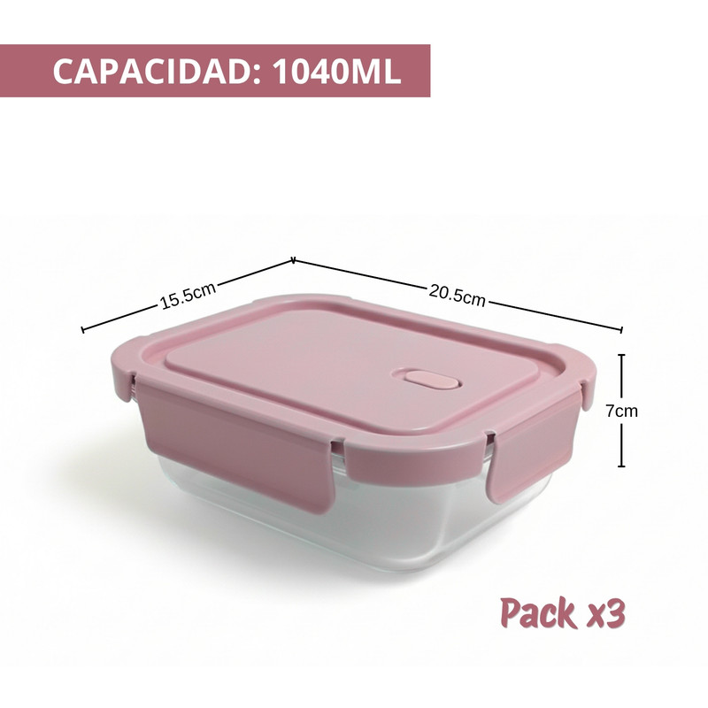 TAPER VIDRIO DIVISIÓN 1040ML PACK 3 BOROSILICATO HERMÉTICO - 2