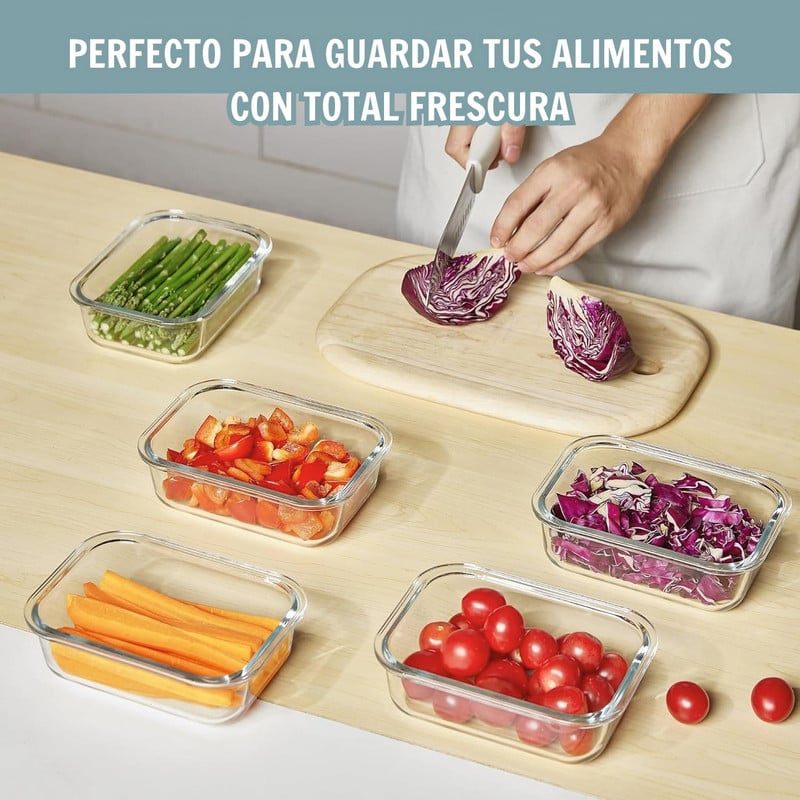 TAPER DE VIDRIO HERMÉTICO 1040ML RECTANGULAR SET 3 UNIDADES CELESTE - 3