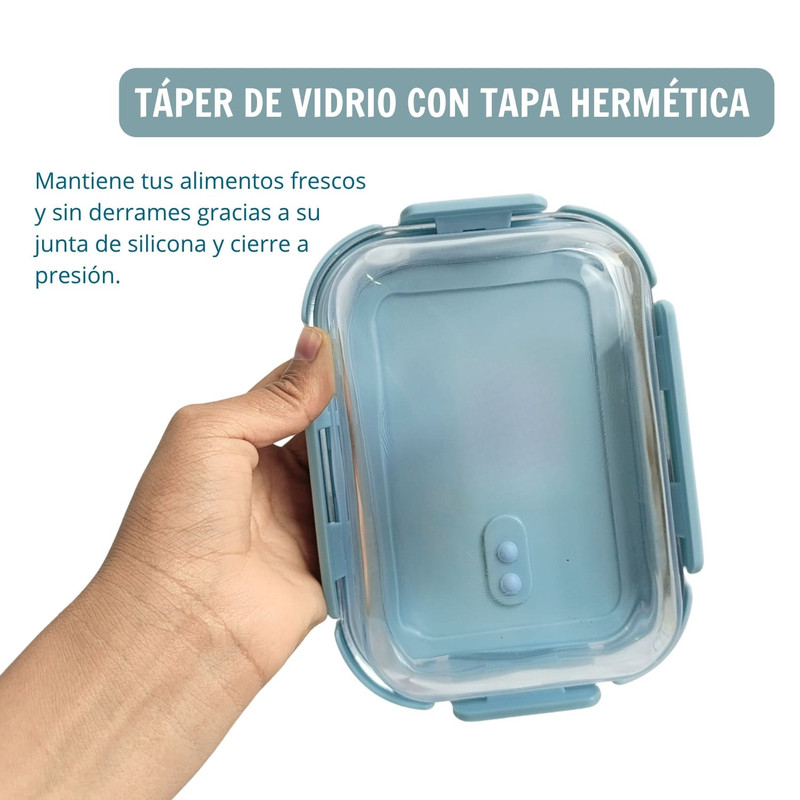 TAPER DE VIDRIO HERMÉTICO 1040ML RECTANGULAR SET 3 UNIDADES CELESTE - 7