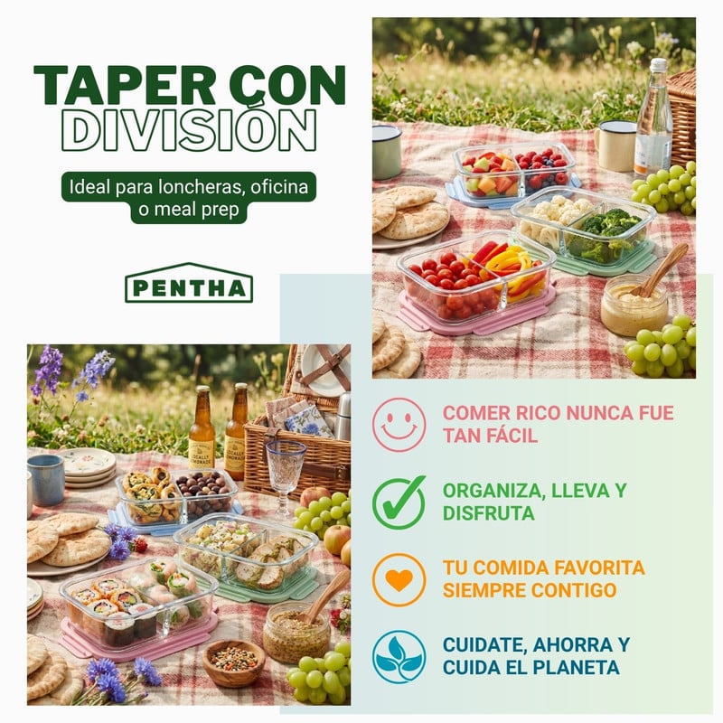 TAPER VIDRIO DIVISIÓN 700ML PACK 3 BOROSILICATO HERMÉTICO - 6
