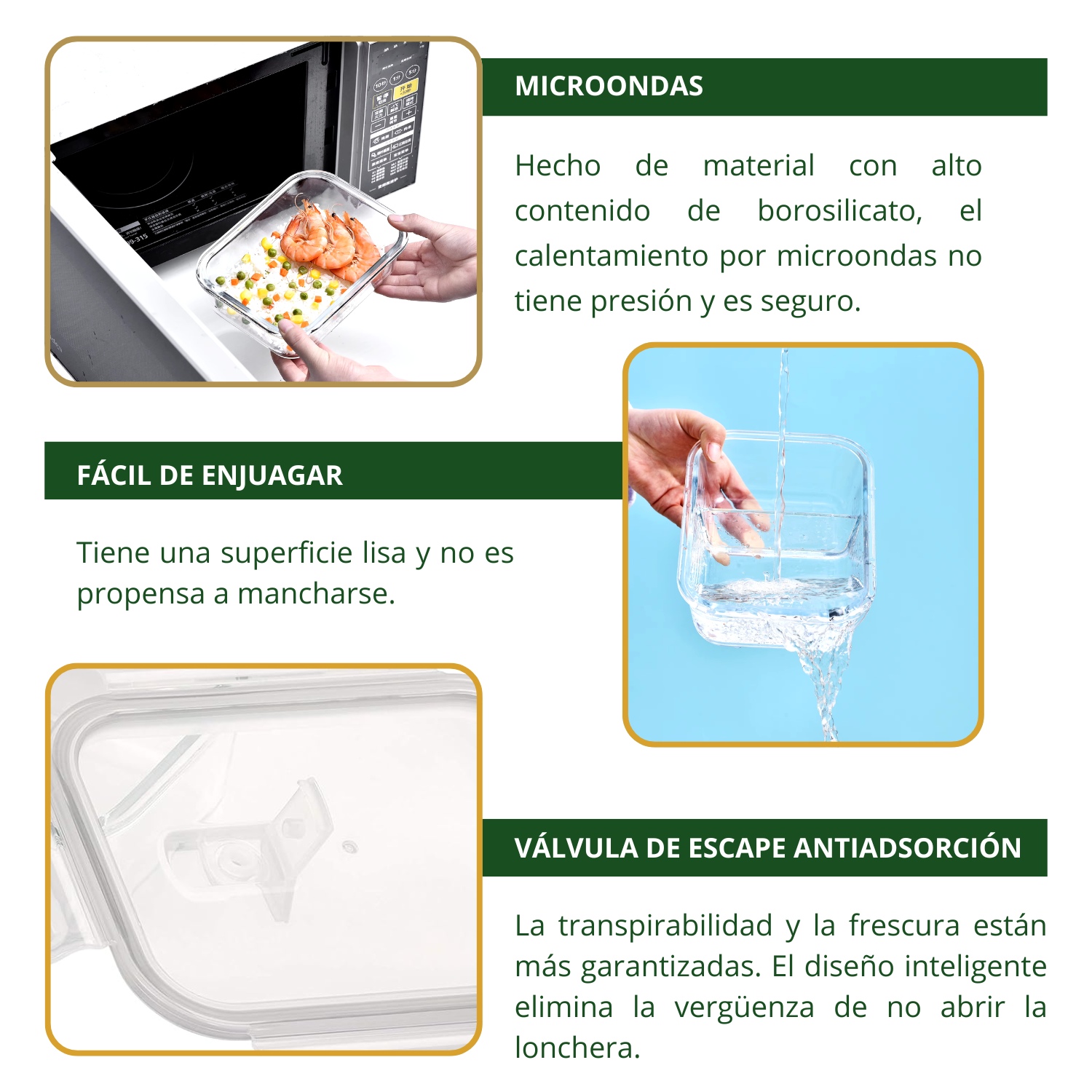 TAPER HERMÉTICO DE VIDRIO PARA SNACKS 410ML PACK 3 - 4