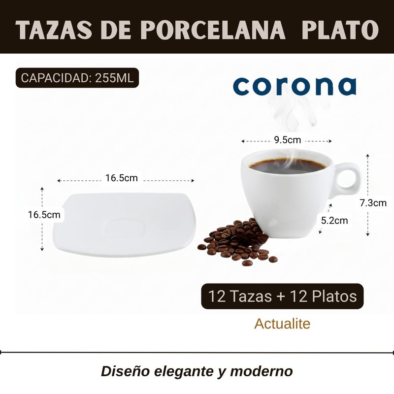 JUEGO TAZAS 24 PZS 255ML ACTUALITE CORONA BLANCO - 2