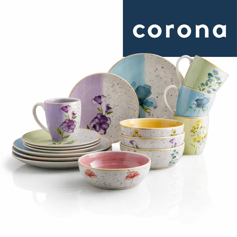 VAJILLA CORONA ARMONÍA 16 PIEZAS FLORAL MULTICOLOR - 1