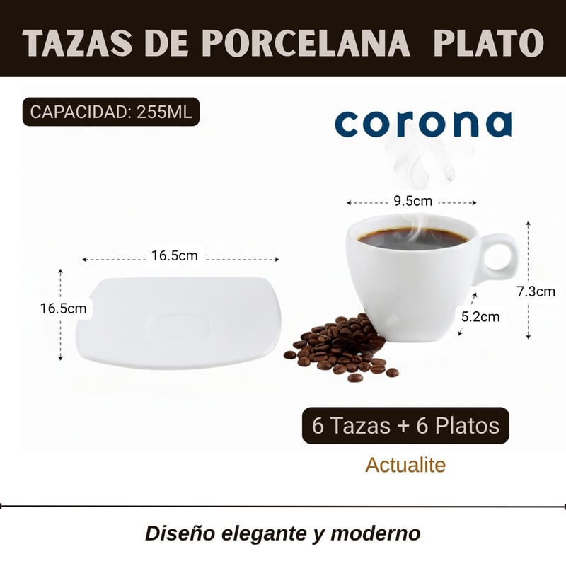 JUEGO TAZAS 12 PZS 255ML ACTUALITE CORONA BLANCO - 2