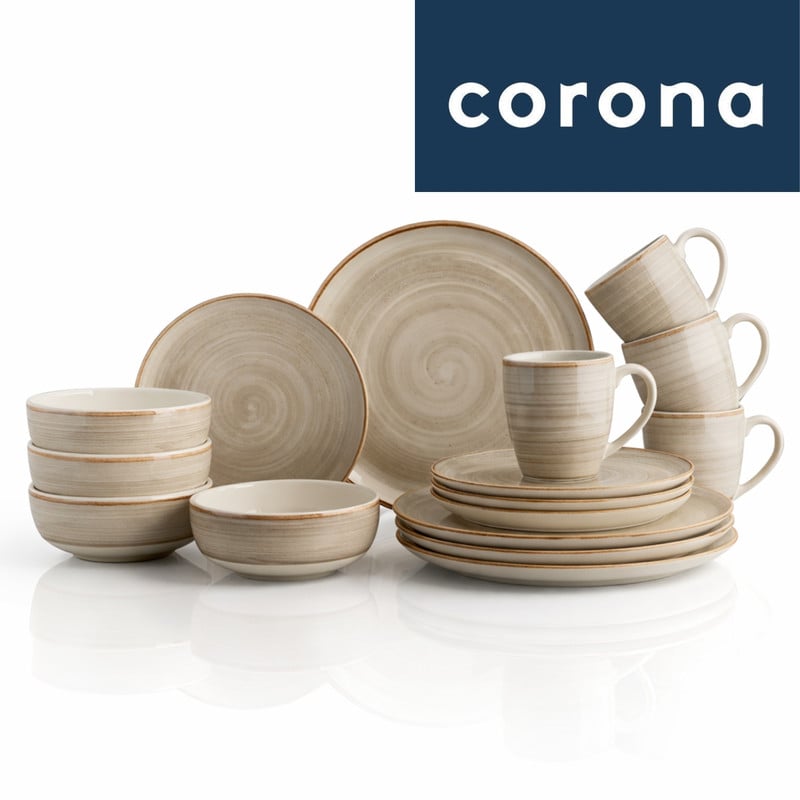 VAJILLA CORONA CAOBA GRIS 16 PIEZAS ESTILO ARTESANAL - 1