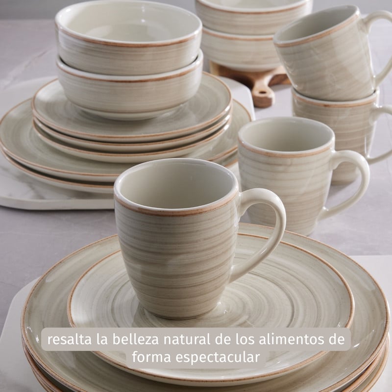 VAJILLA CORONA CAOBA GRIS 16 PIEZAS ESTILO ARTESANAL - 3