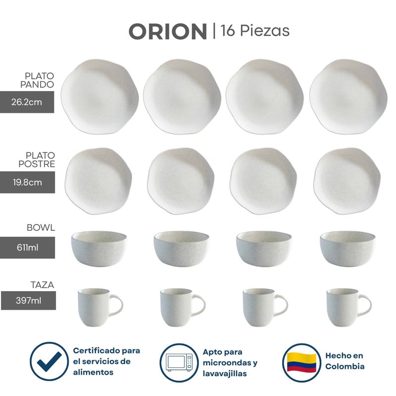 VAJILLA CORONA ORION 16 PIEZAS CERÁMICA ESTILO ARTESANAL - 4