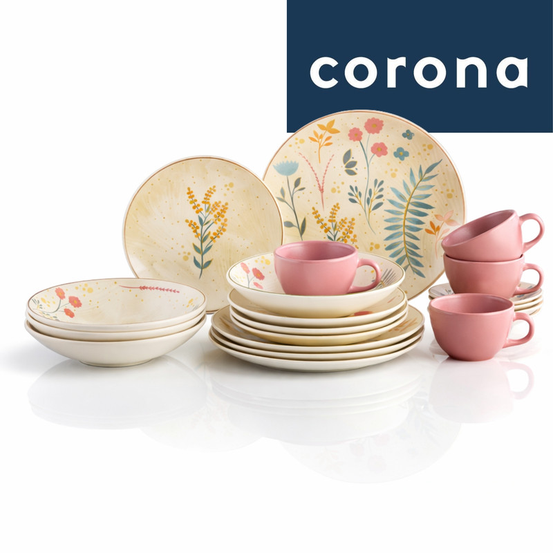 VAJILLA CORONA ARABELLA 20 PIEZAS DISEÑO FLORAL - 1