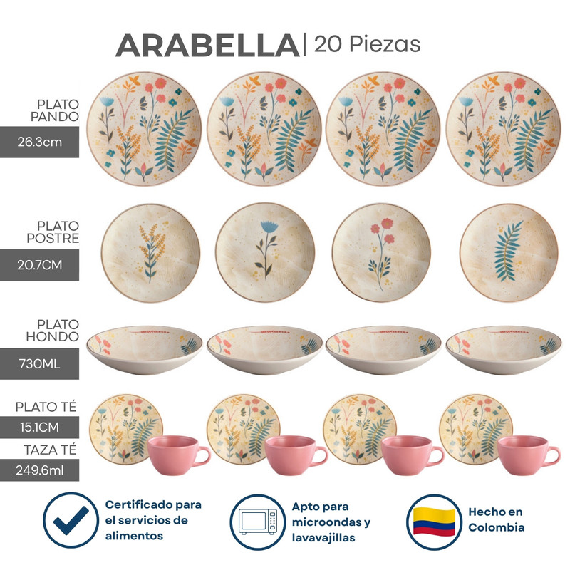 VAJILLA CORONA ARABELLA 20 PIEZAS DISEÑO FLORAL - 3