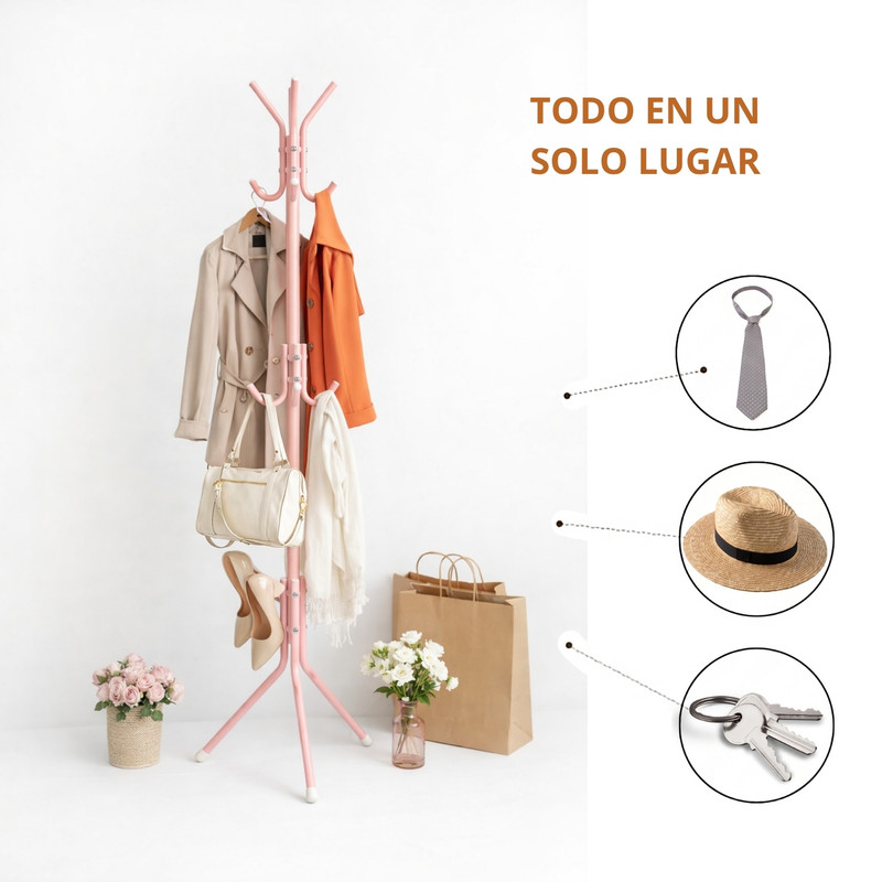 PERCHERO ARMABLE COLGADOR METÁLICO PARA ORDEN Y ESTILO ROSADO - 2