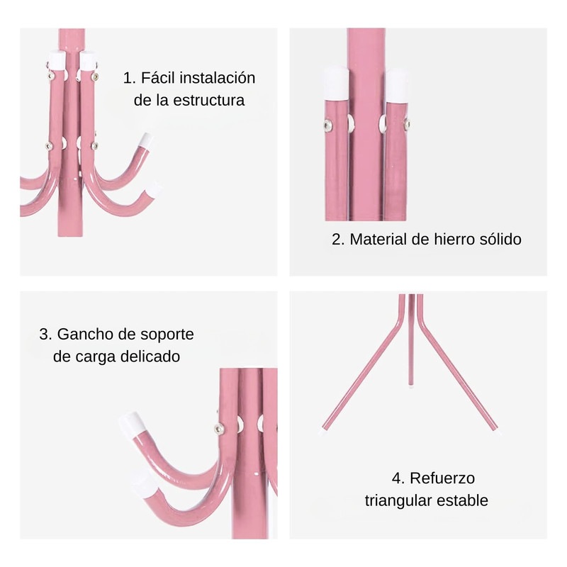 PERCHERO ARMABLE COLGADOR METÁLICO PARA ORDEN Y ESTILO ROSADO - 5