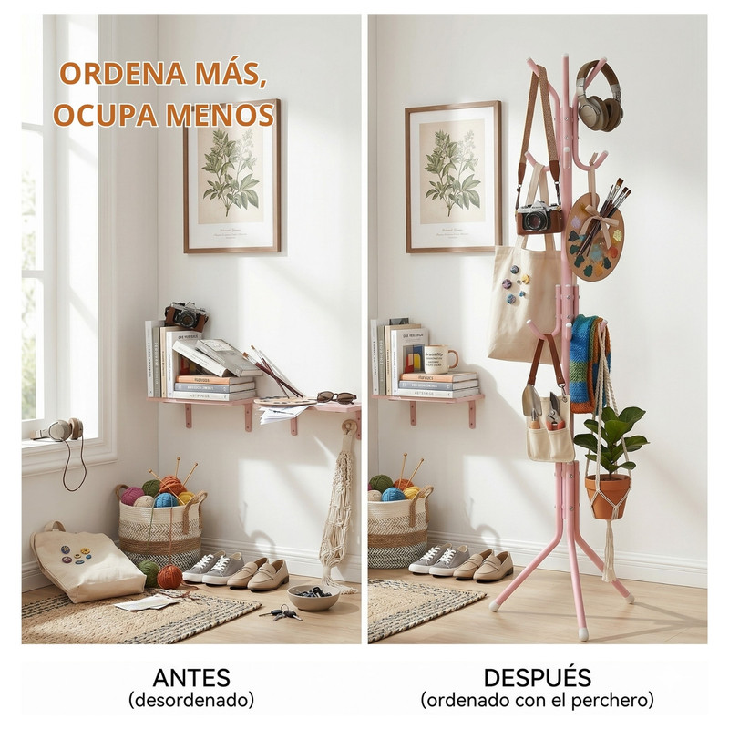 PERCHERO ARMABLE COLGADOR METÁLICO PARA ORDEN Y ESTILO ROSADO - 6