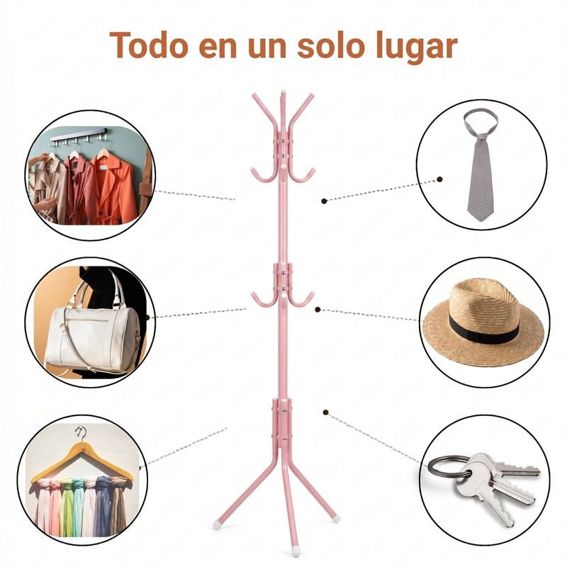 PERCHERO ARMABLE COLGADOR METÁLICO PARA ORDEN Y ESTILO ROSADO - 8