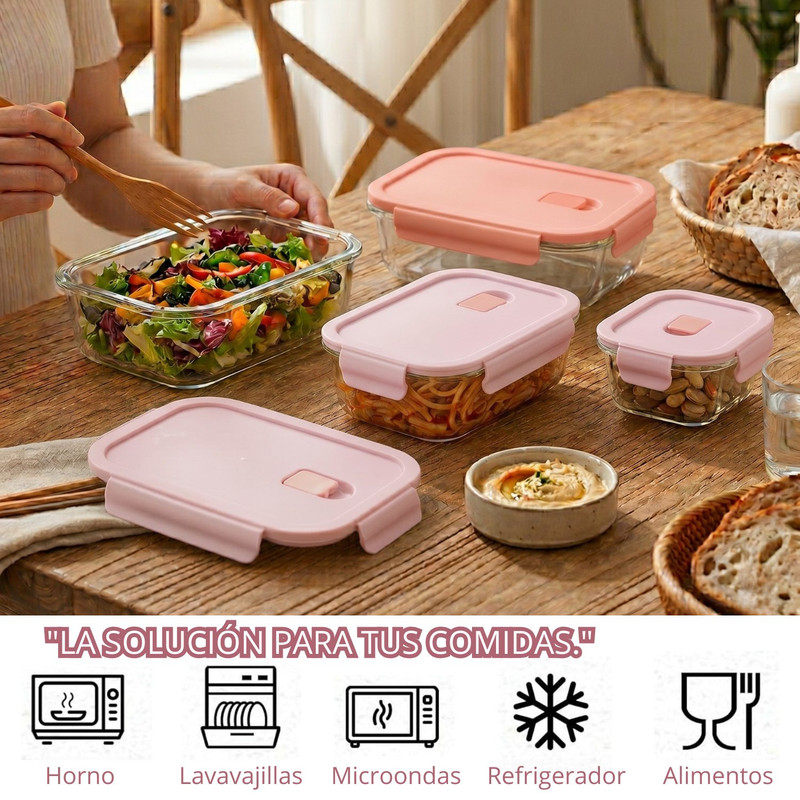 SET TÁPER DE VIDRIO HERMÉTICO 4 PZS 410-1520ML – ROSA - 4