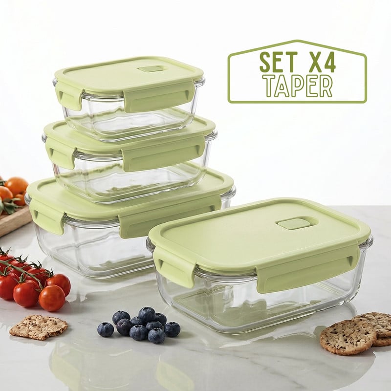 SET TÁPER DE VIDRIO HERMÉTICO 4 PZS 410-1520ML – VERDE - 1