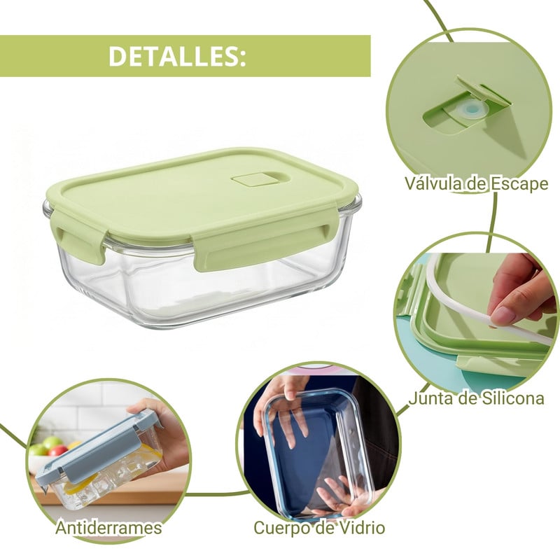 SET TÁPER DE VIDRIO HERMÉTICO 4 PZS 410-1520ML – VERDE - 2