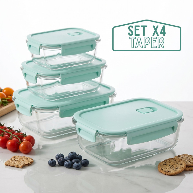 SET TÁPER DE VIDRIO HERMÉTICO 4 PZS 410-1520ML – JADE - 1