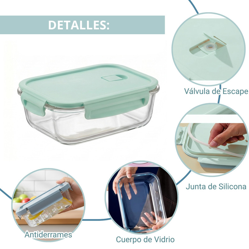 SET TÁPER DE VIDRIO HERMÉTICO 4 PZS 410-1520ML – JADE - 2