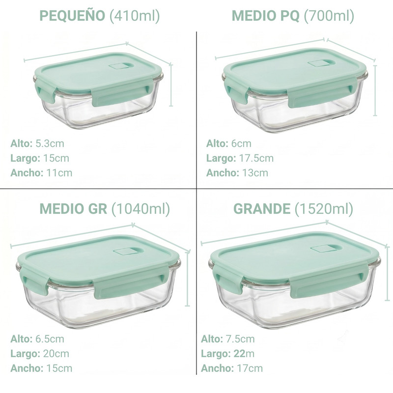 SET TÁPER DE VIDRIO HERMÉTICO 4 PZS 410-1520ML – JADE - 3