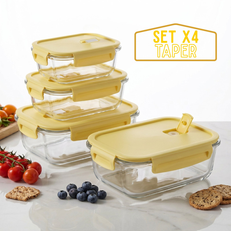 SET TÁPER DE VIDRIO HERMÉTICO 4 PZS 410-1520ML – VAINILLA - 1