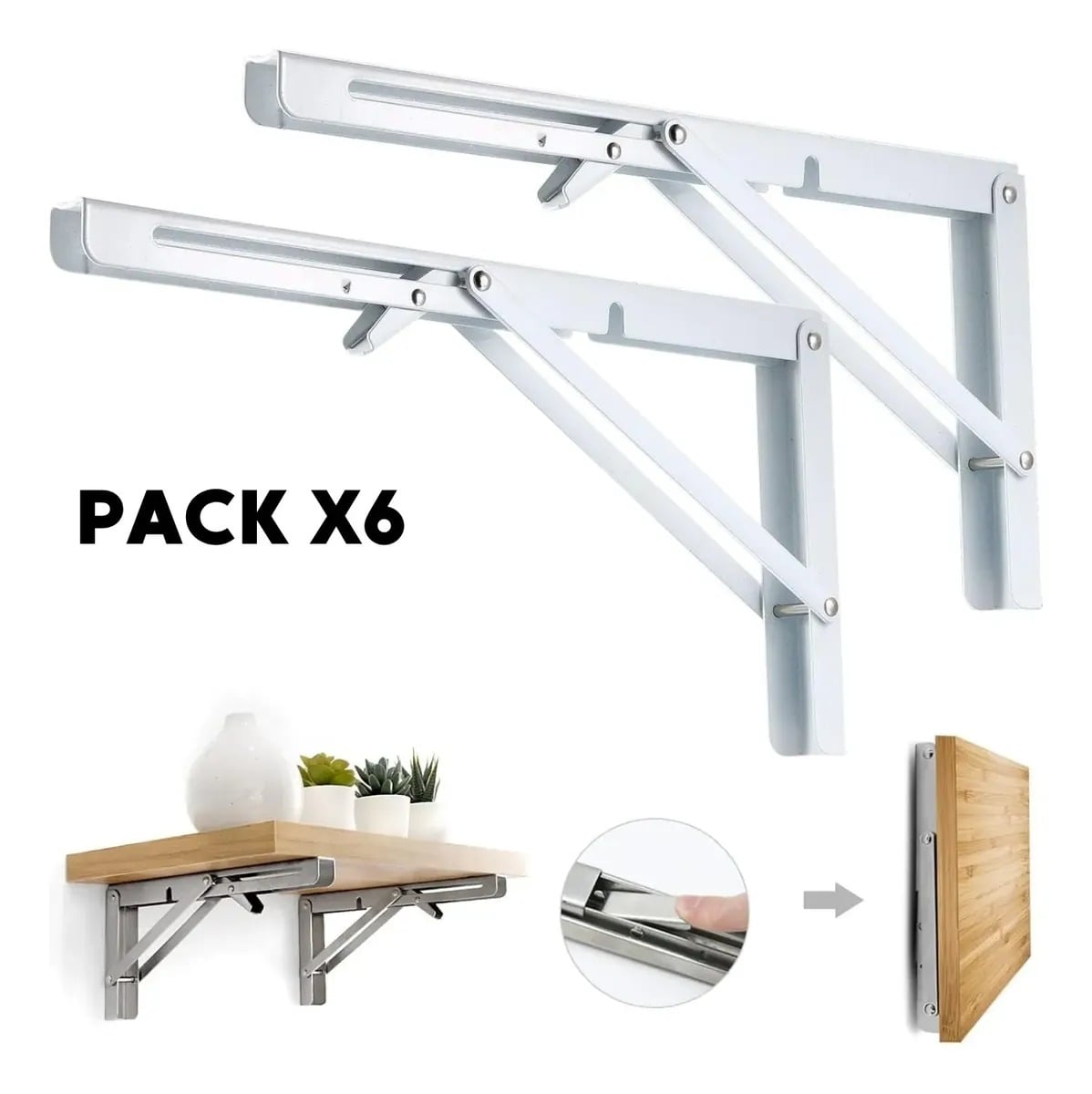 REPISA, SOPORTE, ÁNGULO PLEGABLE PUSH 40CM PACK X6 - 1