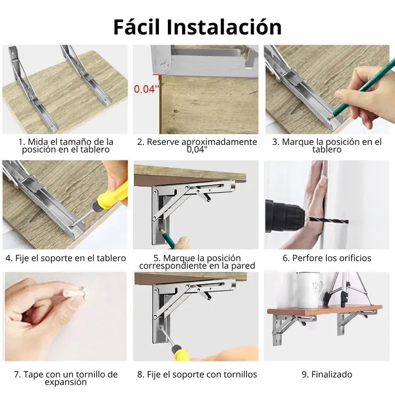 REPISA, SOPORTE, ÁNGULO PLEGABLE PUSH 40CM PACK X6 - 8