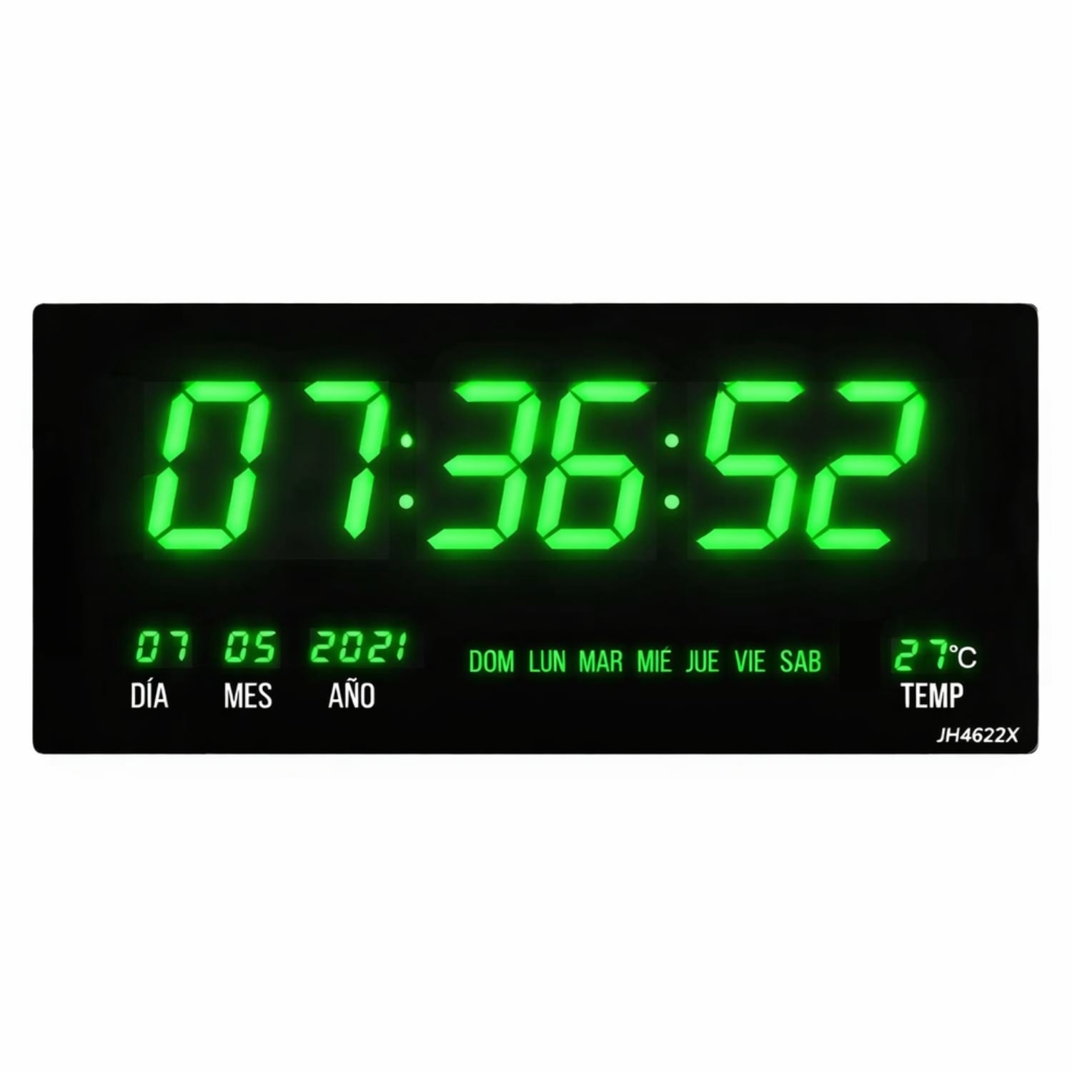 RELOJ DIGITAL DE PARED 46 X 22CM FECHA, HORA Y TEMPERATURA VERDE LED - 1