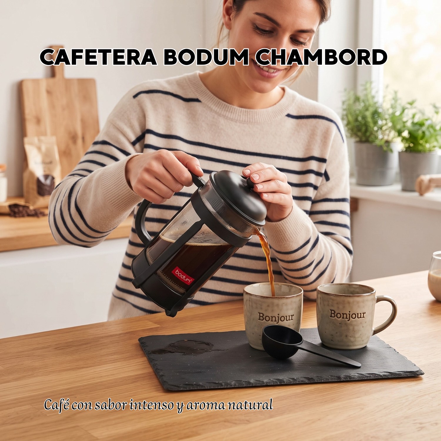 CAFETERA PRENSA FRANCESA 1000ML BODUM CHAMBORD 1L NEGRA - 4