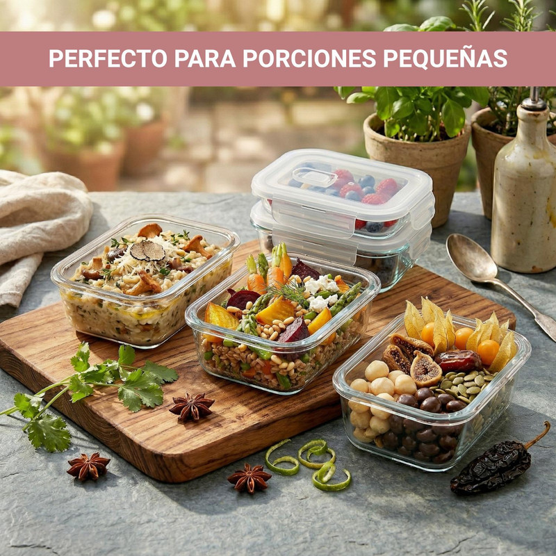 TAPER HERMÉTICO DE VIDRIO PARA SNACKS 410ML PACK 3 ROSA - 4