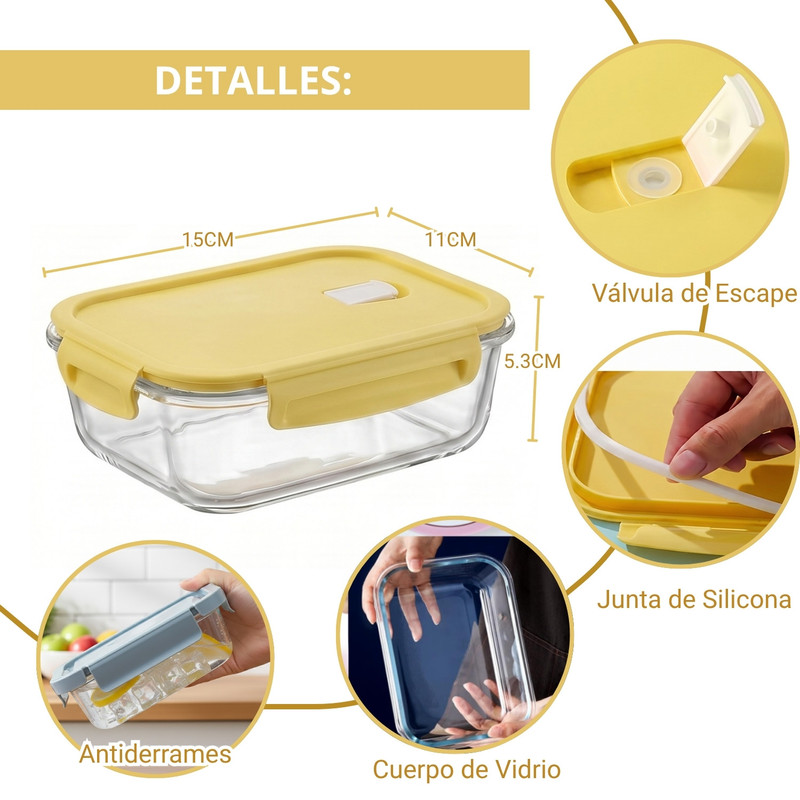 TAPER HERMÉTICO DE VIDRIO PARA SNACKS 410ML PACK 3 VAINILLA - 2
