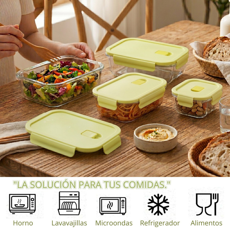 TAPER HERMÉTICO DE VIDRIO PARA SNACKS 410ML PACK 3 VERDE - 3