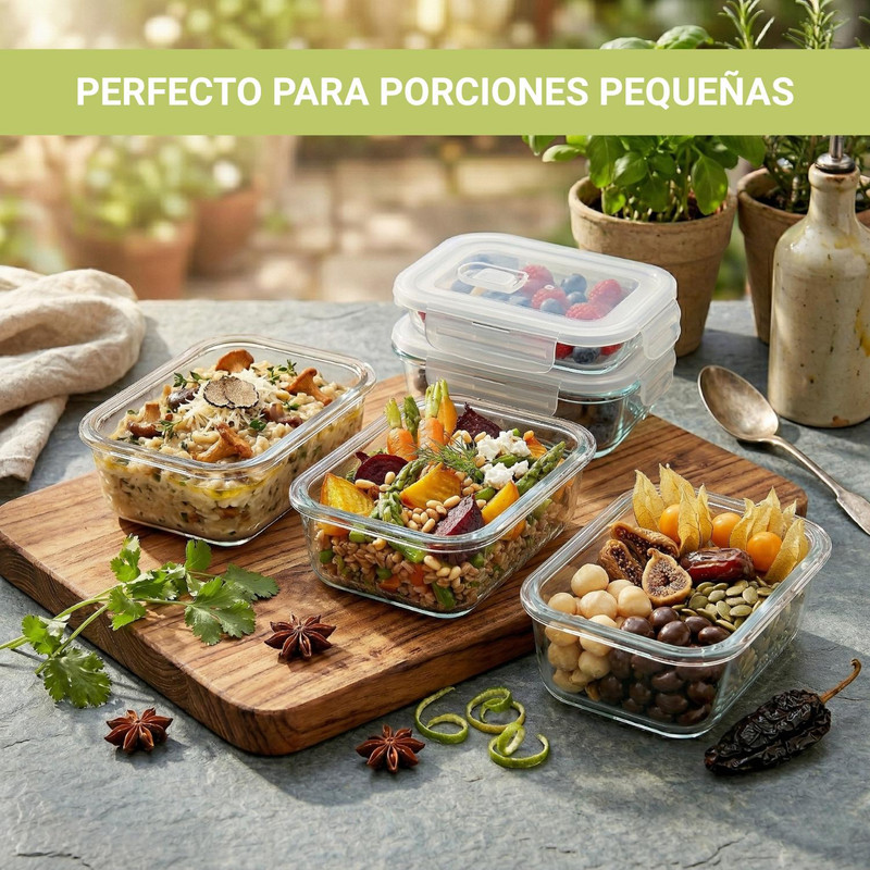 TAPER HERMÉTICO DE VIDRIO PARA SNACKS 410ML PACK 3 VERDE - 4