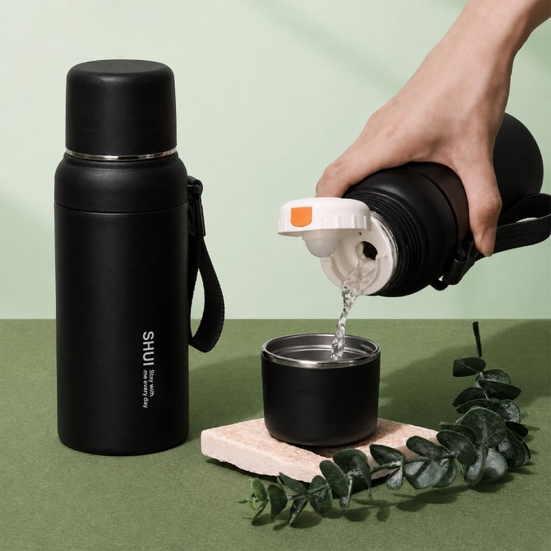 TERMO TOMATODO ACERO INOXIDABLE 304 600ML ANTIFUGAS NEGRO - 4