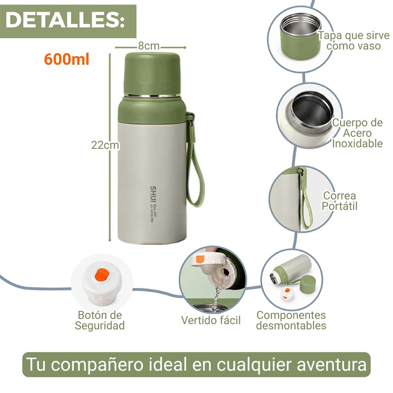 TERMO TOMATODO ACERO INOXIDABLE 304 600ML ANTIFUGAS VERDE - 2