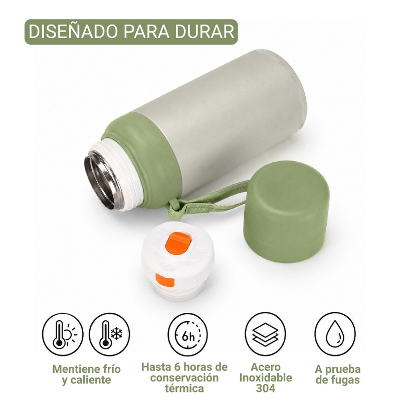 TERMO TOMATODO ACERO INOXIDABLE 304 600ML ANTIFUGAS VERDE - 3