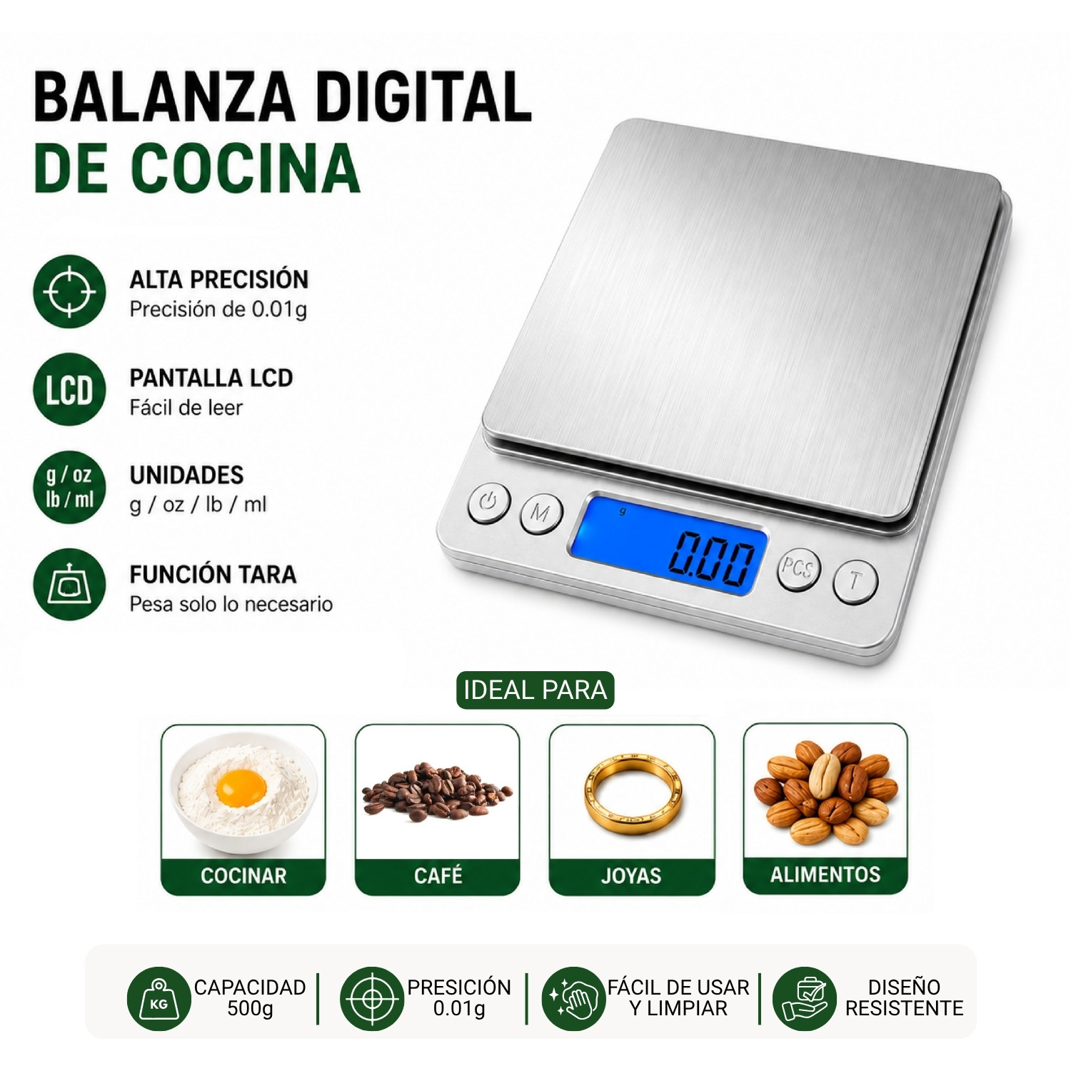 BALANZA GRAMERA DIGITAL 500G 0.01G PRECISIÓN PARA CADA MEDICIÓN - 2