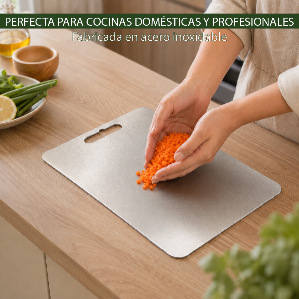 TABLA DE PICAR ACERO INOXIDABLE 39X28CM RESISTENTE PARA COCINA - 4